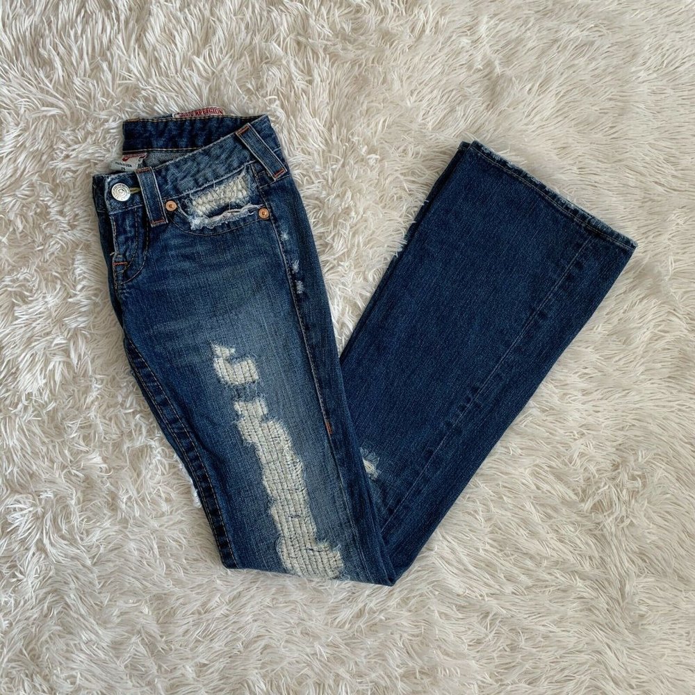 True Religion Distressed Wide Leg Jeans